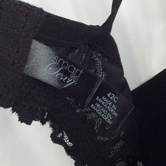 Smart & Sexy Curvy Plunge Light Lined Bra 42C Black Lace SA989 - Picture 9 of 9